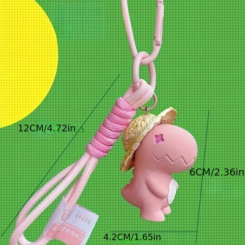 Cartoon Dinosaur Straw Hat Keychain Backpack Pendant