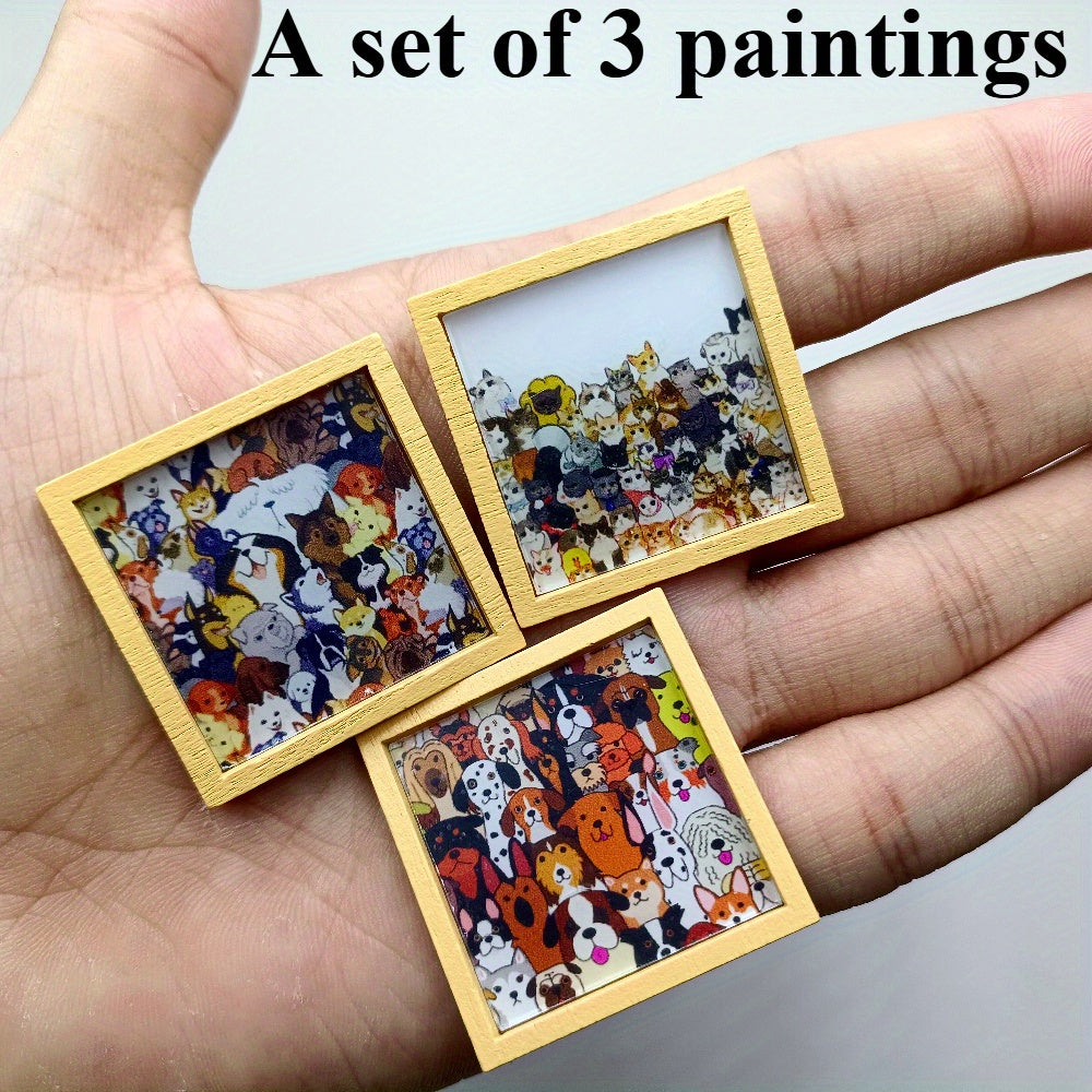 Dollhouse Picture Albums Wooden Frame Paper Paintings Set