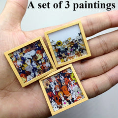 Dollhouse Picture Albums Wooden Frame Paper Paintings Set