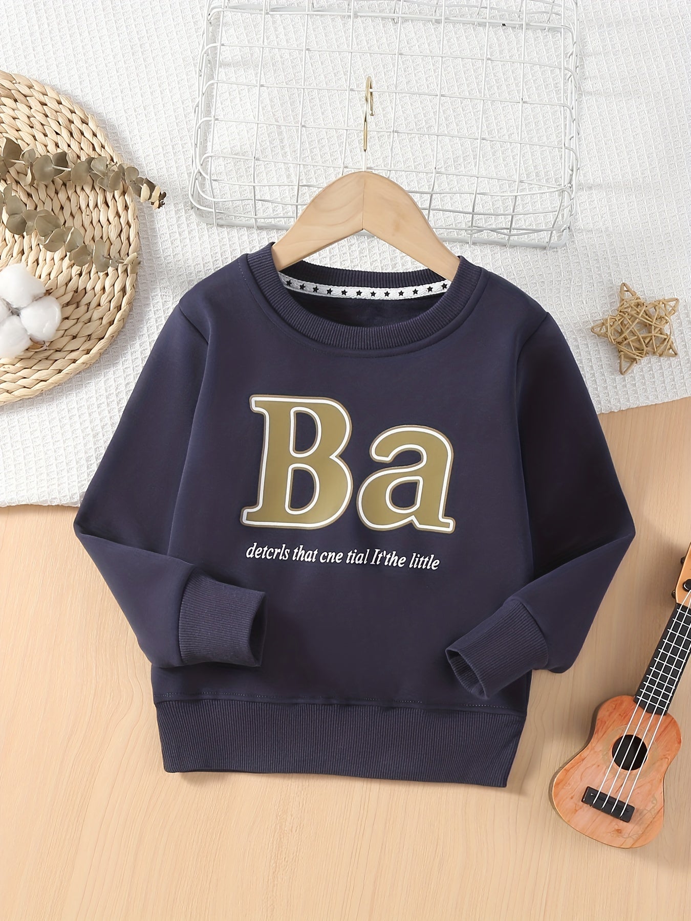 BA Letter Print Kid's Sweatshirt Long Sleeve Top Crew Neck Pullover