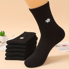 5 Pairs Floral Print Socks Breathable Mid Tube Stockings