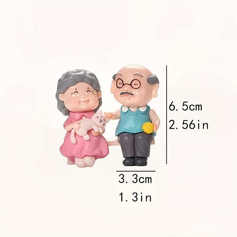 2pcs Resin Micro Landscape Trees Elderly Couple Ornaments Outdoor Decor