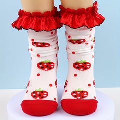 2 Pairs Knee Lace Socks Strawberry Jacquard Kids Bow Jewelry Socks Girls