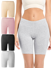 4 Pcs Breathable BoyShort Panties Medium Stretch Cotton Women's Lingerie