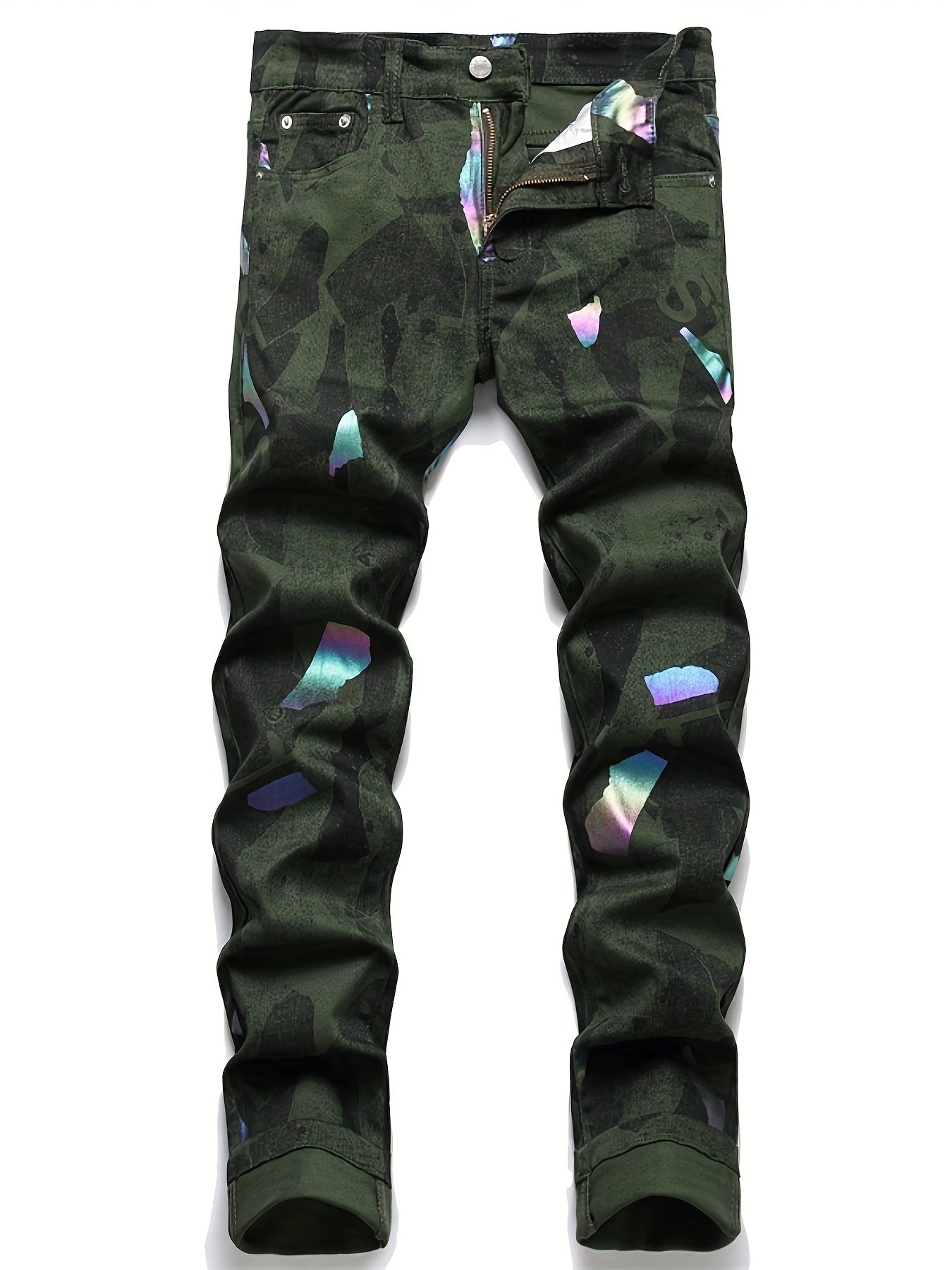 Men's Iridescent Block Jeans Stylish Sweatpants Active Mid Stretch