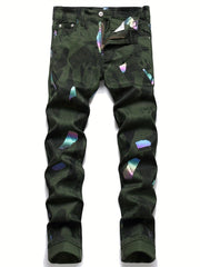 Men's Iridescent Block Jeans Stylish Sweatpants Active Mid Stretch