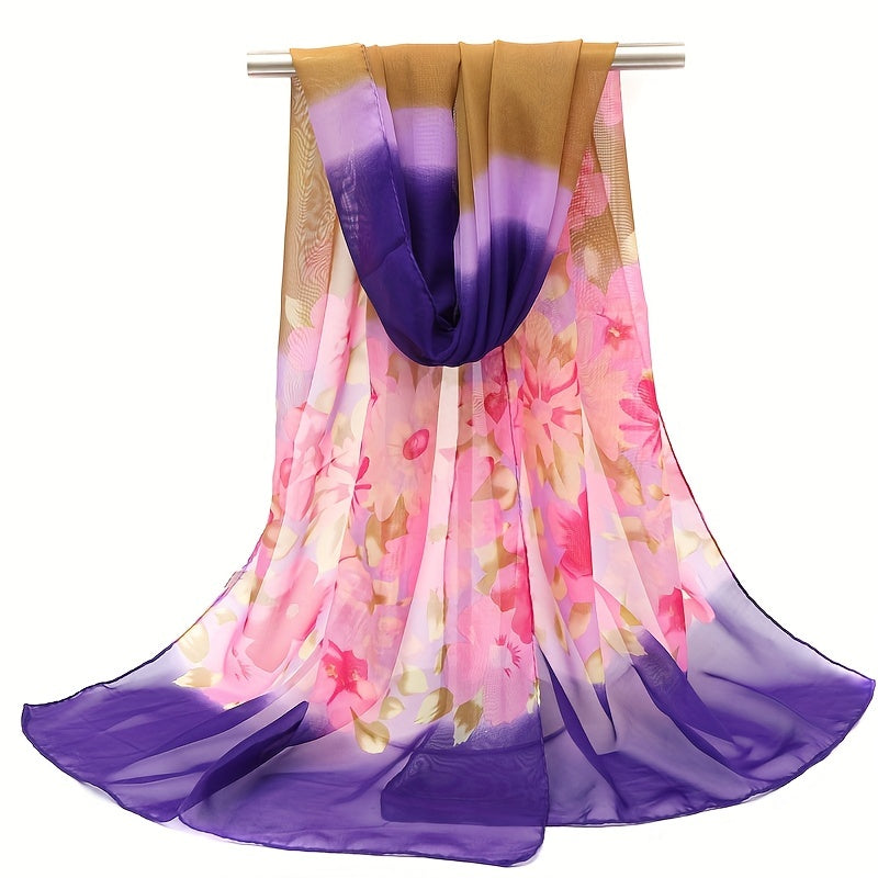Boho Flower Print Chiffon Scarf Silk Shawl Hijab