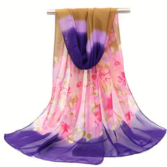 Boho Flower Print Chiffon Scarf Silk Shawl Hijab
