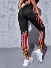 Women's High Stretch Yoga Leggings with Digital Printing and Stripe Details