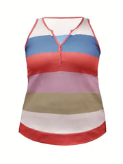 Plus Size Graphic Print Button Decor Tank Top