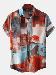 Men s Flax Tie Dye Short Sleeve Hawaiian Shirt for Summer Beach Vacation