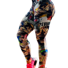 Vintage Lips Print Sports Leggings High Elastic Fitness Running Pants