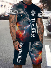 Men's 3D Lion Printed Outfit Short Sleeve T-shirt and Shorts Set