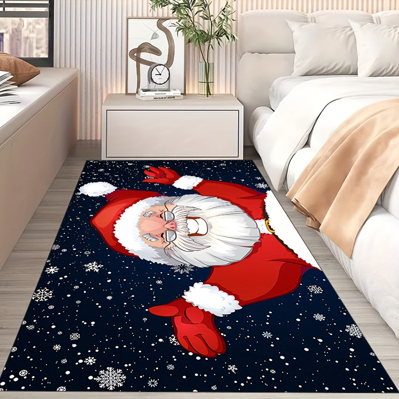 Christmas Santa Claus Carpet Floor Mat Soft Non-Slip Area Rug Machine Washable