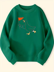 Smart Duck Leader Pattern Round Neck Sweatshirt For Girls