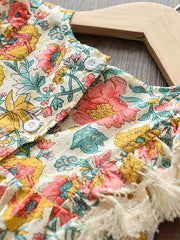 Girls' Bohemian Sundress With Ditsy Floral Print Dresses For Holiday Vacation