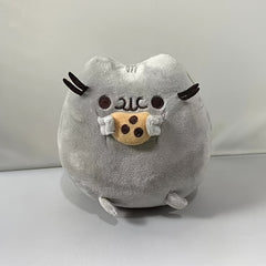 Cookie Cat Plush Toy Soft Stuffed Animal with Cookie 10in High Gray Home Decor