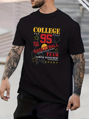 Geometric Pattern Basketball Print Men's Graphic Crew Neck T shirt