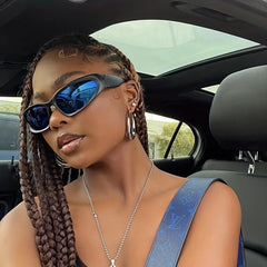 Y2K Classic Punk Sunglasses Women Steampunk Oval Wrap Around Sunglasses