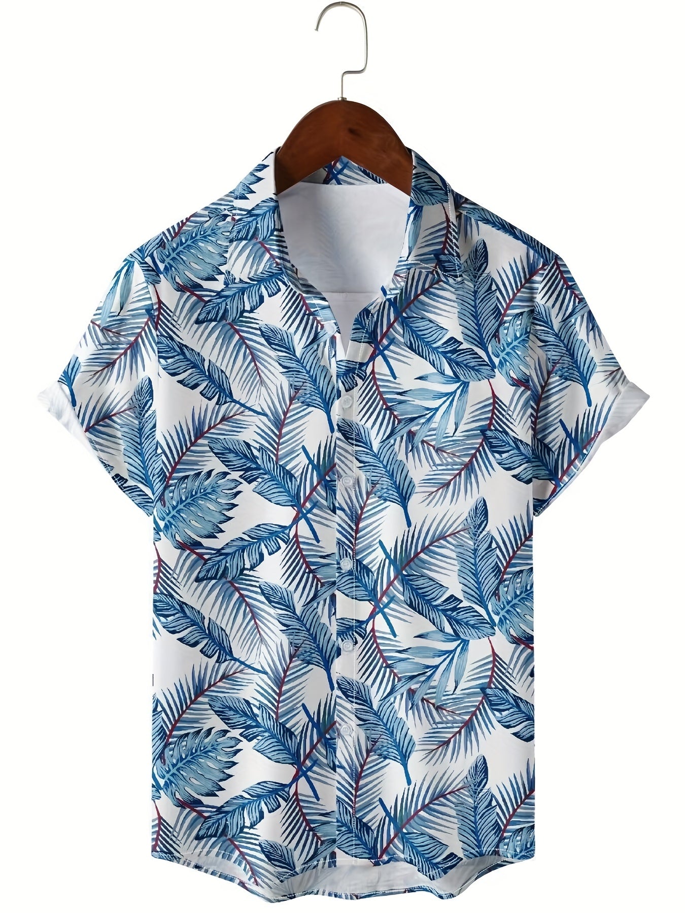 Men's Leaf Print Short Sleeve Hawaii Shirt Button Up Regular Fit