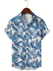 Men's Leaf Print Short Sleeve Hawaii Shirt Button Up Regular Fit