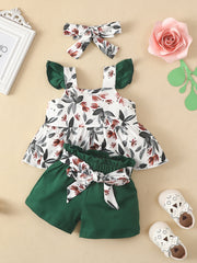 Baby Girls Leaf Print Peplum Top & Shorts Set