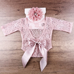 Infant Flower Headband Romper & Triangle Top Set