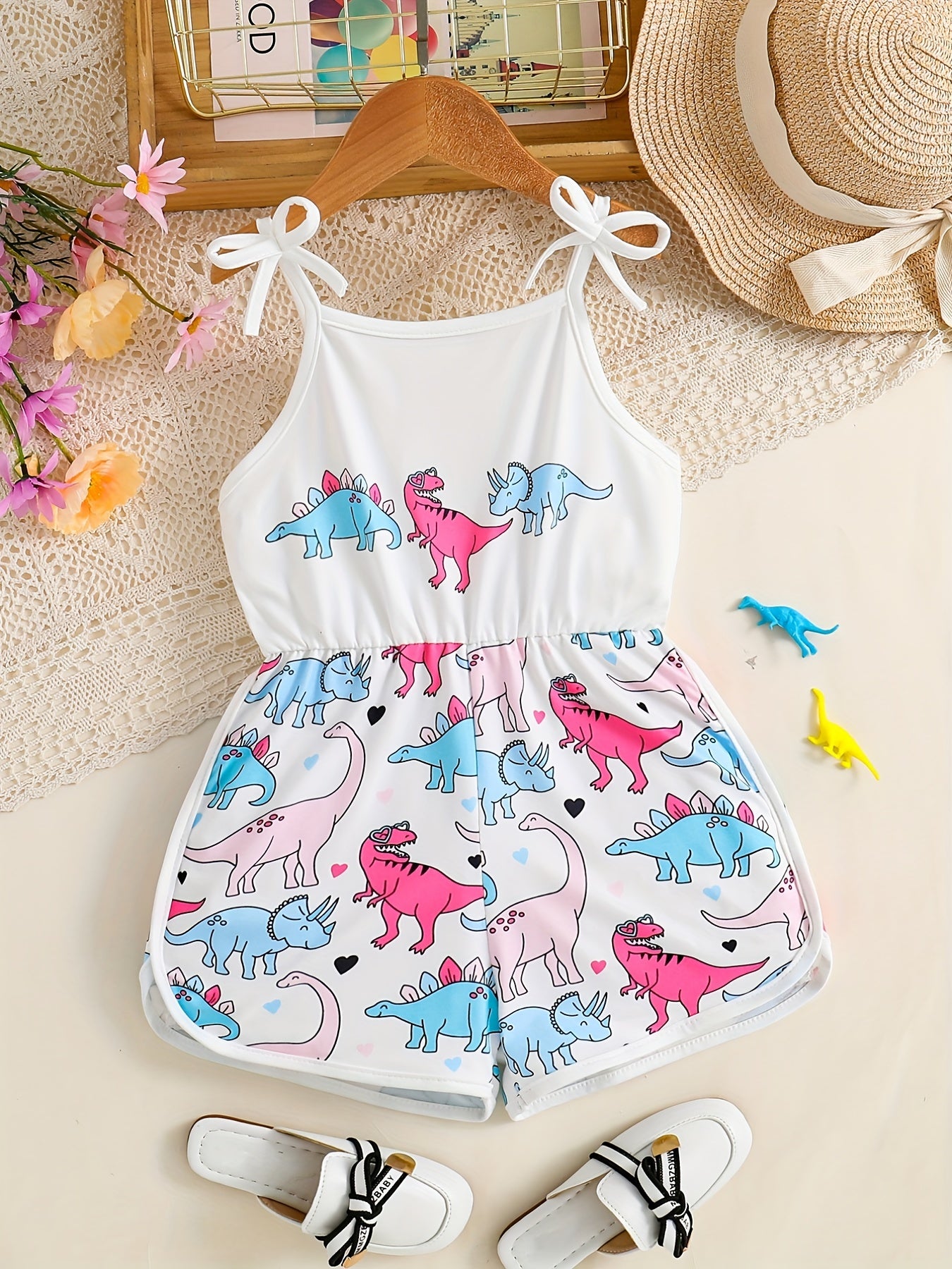 Toddler Girls Cartoon Bear Cami Rompers Jumpsuits for Beach Vacation