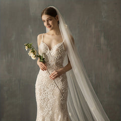 Cathedral Style Bridal Veil with Comb Inlaid Flower