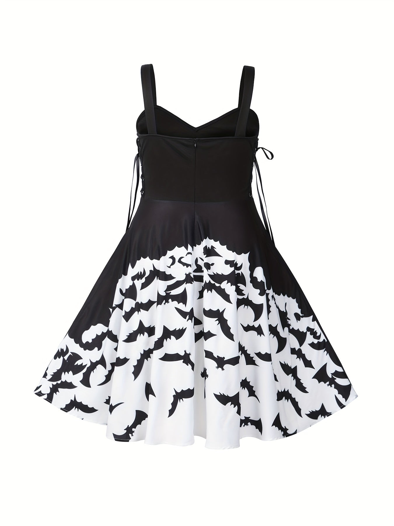 Halloween Goth Dress Women's Plus Bat Print Lace Up V Neck A line Tank