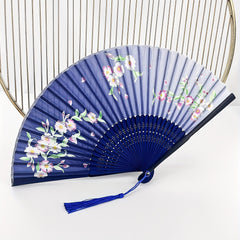 Vintage Flower Folding Fan Dance Performance Fan With Tassel