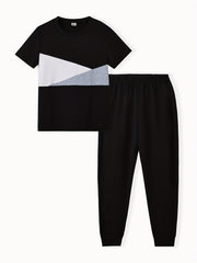 Boy's 2pcs Block Stitching T shirt & Sweatpants Set