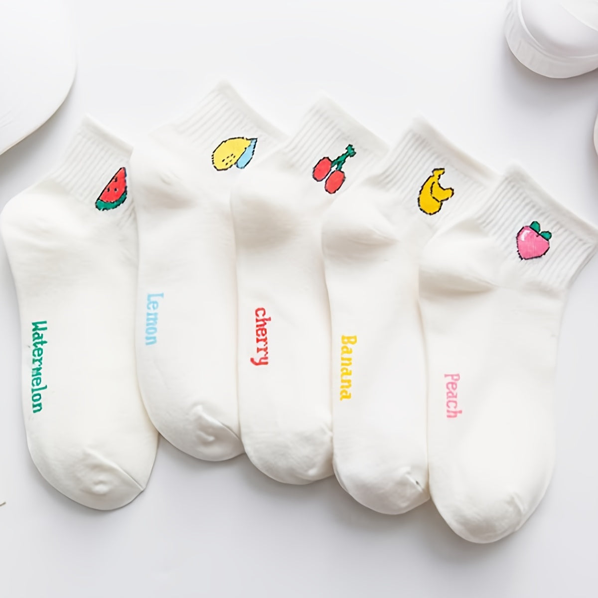 5 Pairs Fruit Pattern Low Cut Solid Socks Women's Stockings