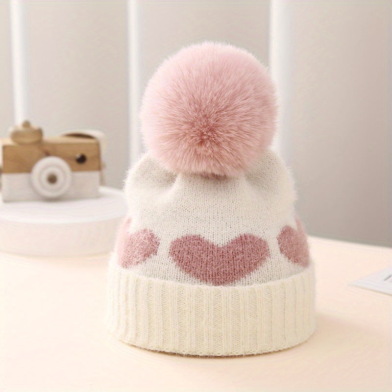 Winter Baby Hat Jacquard Love Knitted Hat Double Layer Thickened Beanie Hat