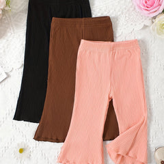 Baby Flared Pants Girls Elastic Ruffle Trim Casual Trousers 3pcs Set