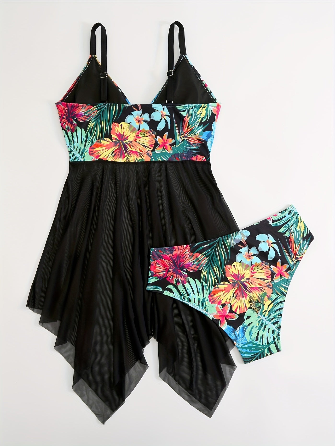 Floral Print Mesh Bikini Set Women's Plus High Stretch Swimsuit