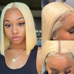 Blonde Straight Bob Wig 613 Cut 4X4 HD Lace Front Short Bob Wig Human Hair 150