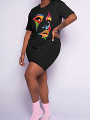 Women's Plus Figure Print Tee & Shorts 2pcs Set