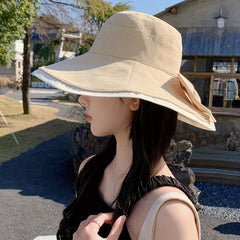 Wide Brim Bowknot Decor Sun Hat, UV Protection Bucket Hat for Women