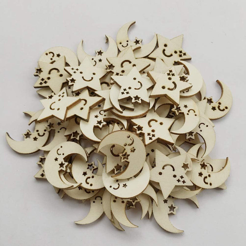 50pcs Star & Moon Wooden DIY Craft Cutouts Wooden Slices Gift Ornaments