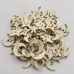50pcs Star & Moon Wooden DIY Craft Cutouts Wooden Slices Gift Ornaments