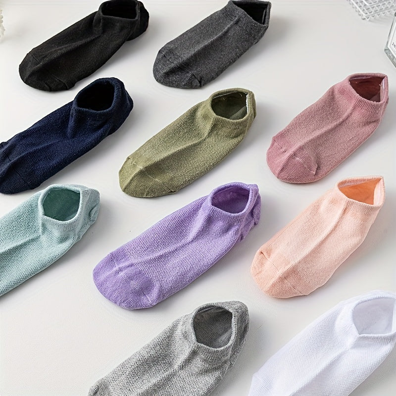 10 Pairs Solid Ankle Socks Casual & Comfy Low Cut Women's Stockings