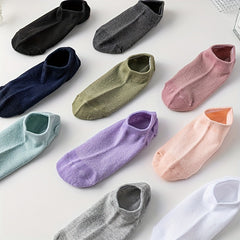 10 Pairs Solid Ankle Socks Casual & Comfy Low Cut Women's Stockings