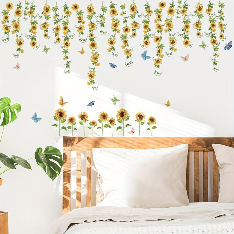 Sunflower Vine Butterfly Wall Decals