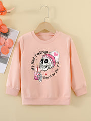 Skull Pom Hat Girls Sweatshirt Casual Fit Toddler Kids Tops Pullover