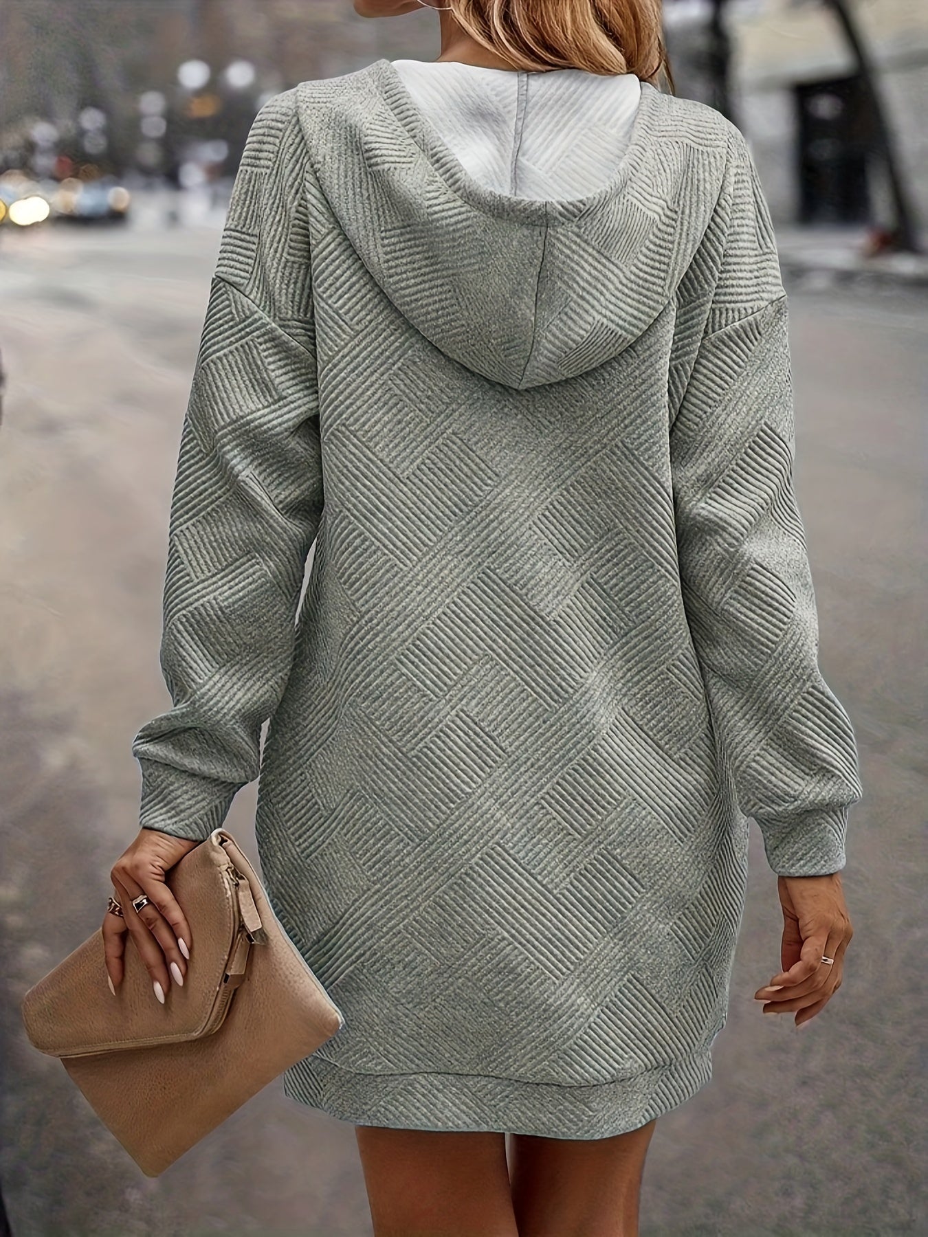 Button Up Hooded Drawstring Sweatshirt Dress