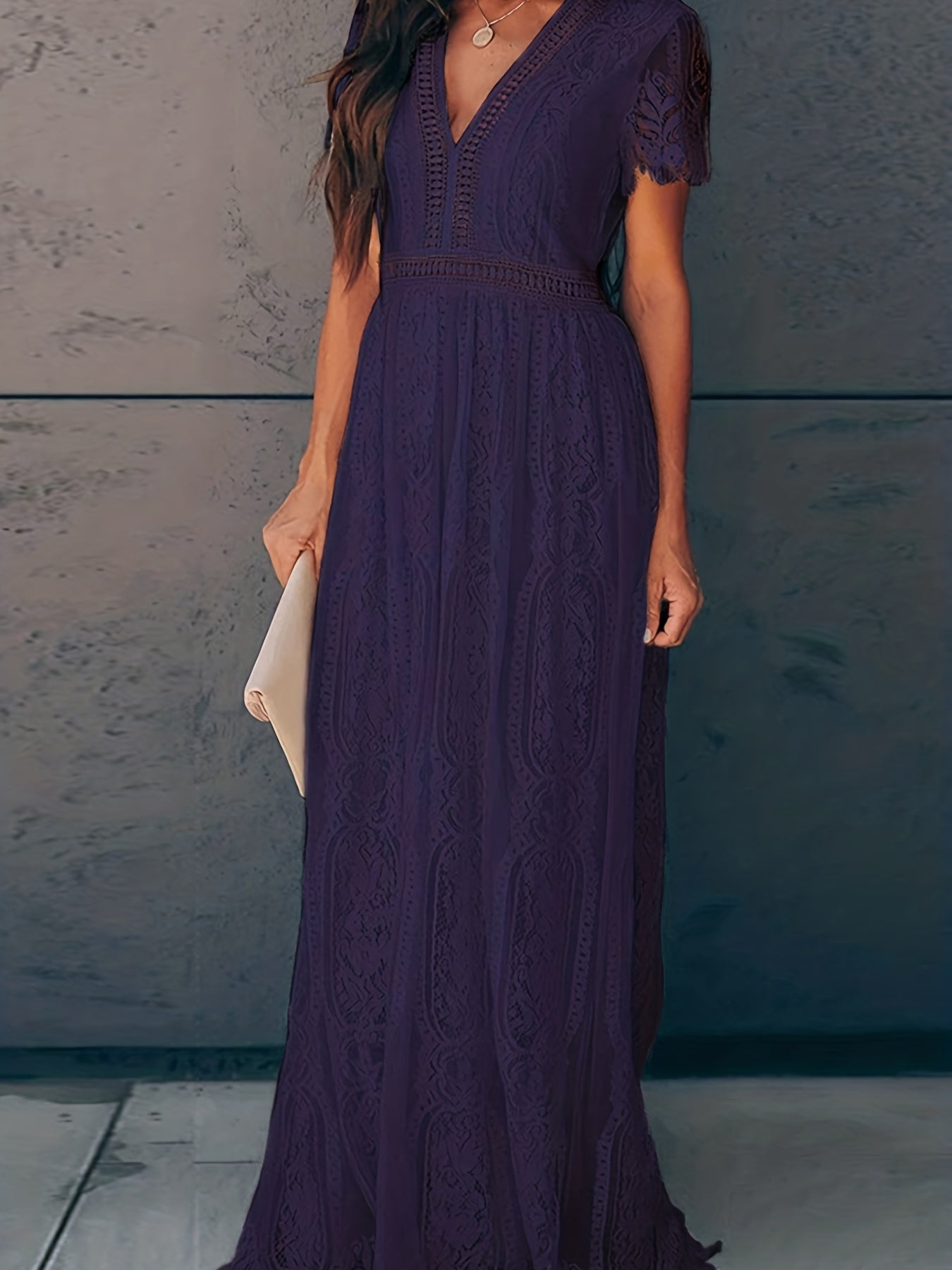 Lace Solid Short Sleeve Ankle Dress for Party Women's Clothing