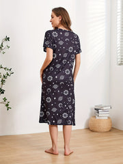Starry Print NightDress Short Sleeve Crew Neck Pajama Dress