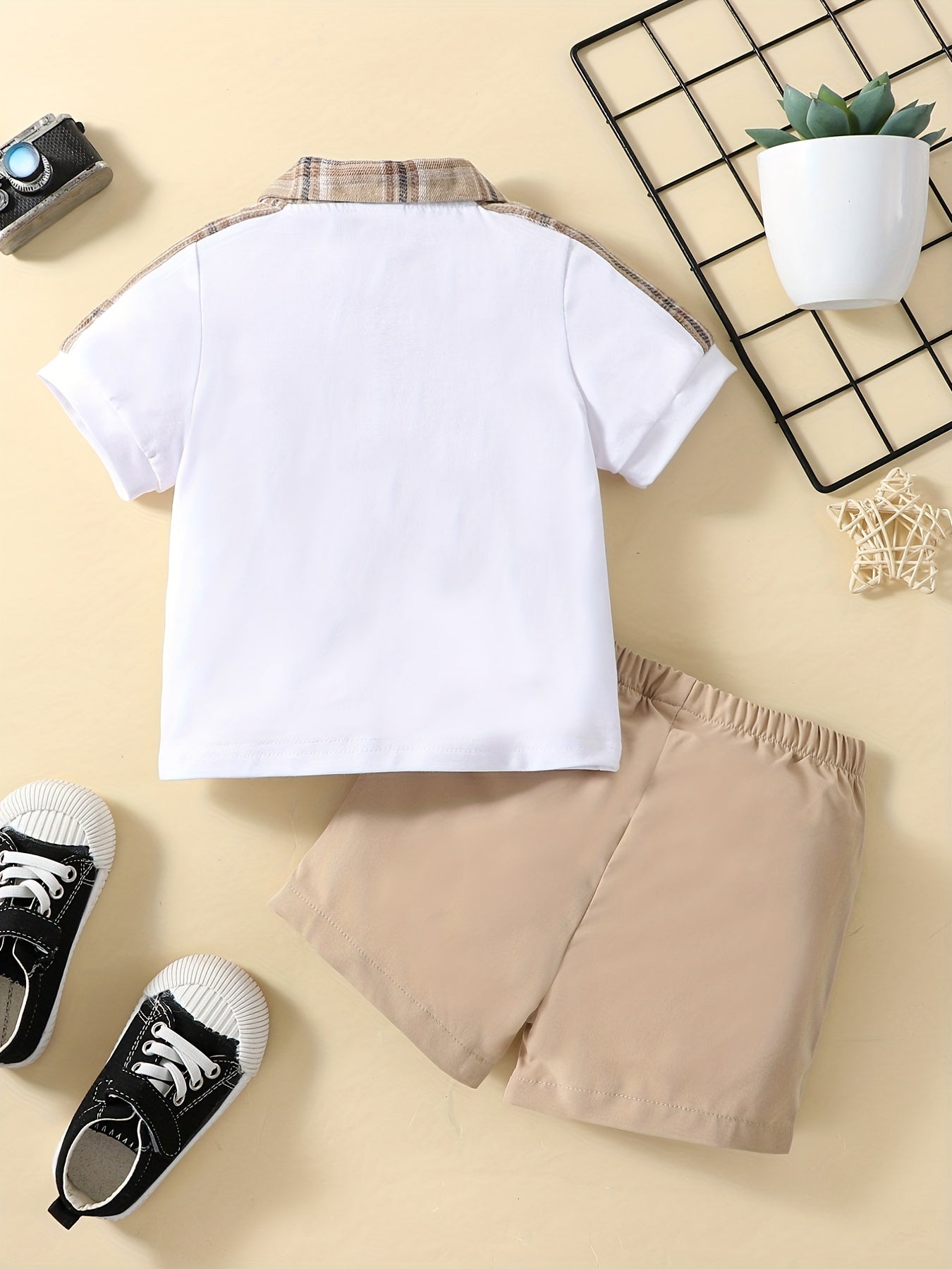 2pcs Baby Boys Plaid Shirt & Shorts Set for Summer