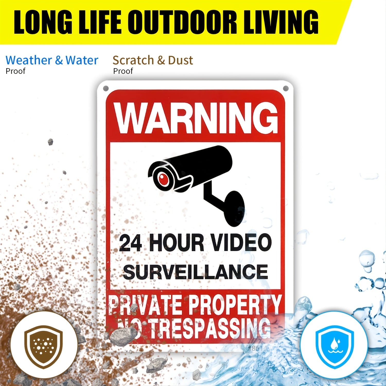 4pcs No Trespassing Signs Private Metal 24 Hour Video Surveillance Signs
